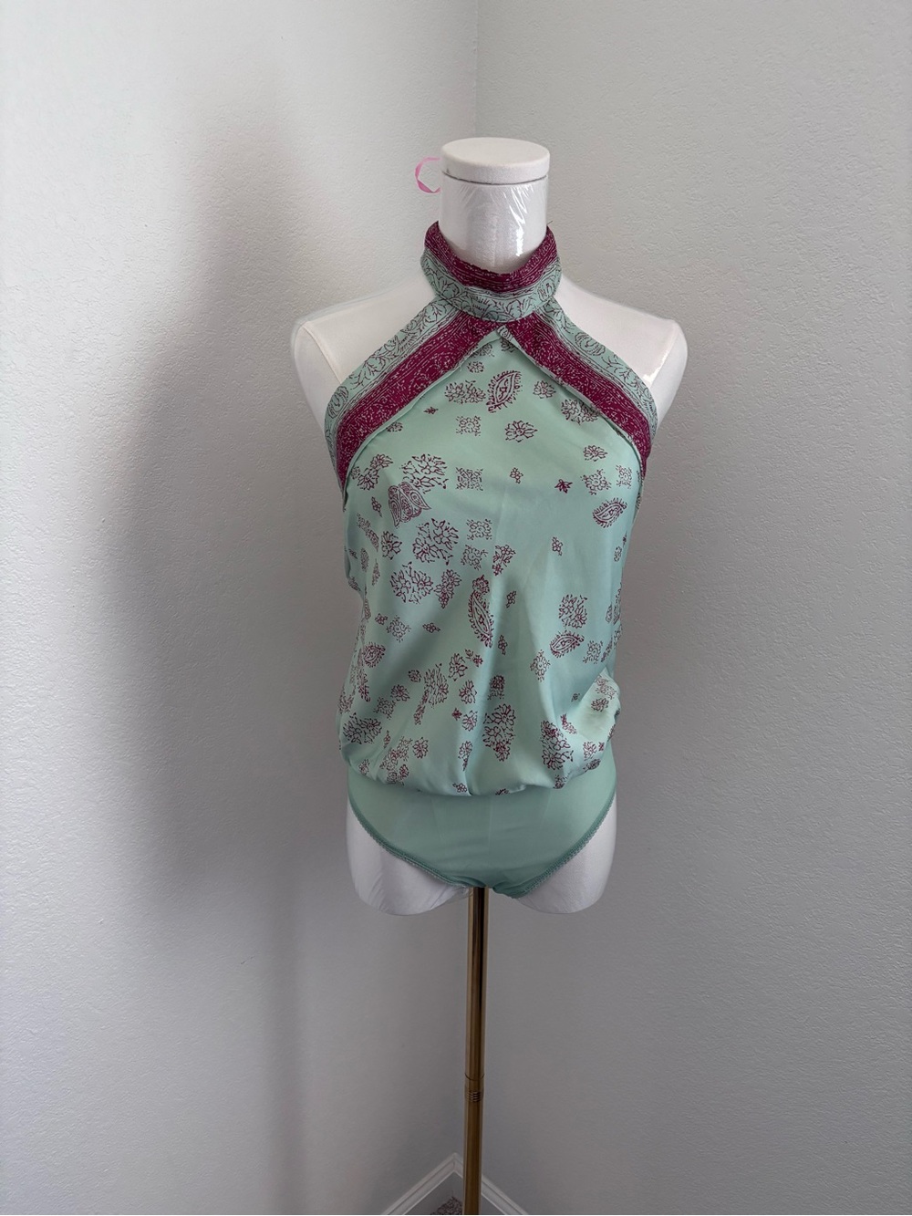 Intimately Free People 1 Thing Halter Open Back Satin Bodysuit Size XS NWT